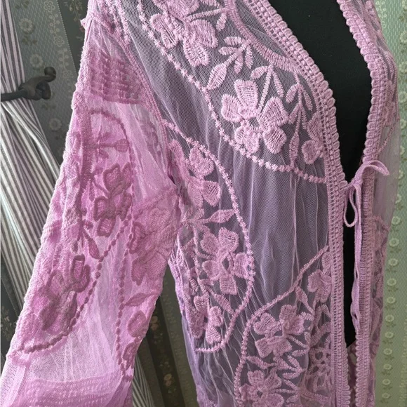Swimsuit Coverup Lavender Purple Lace Sheer Design NWT - Picture 2 of 5